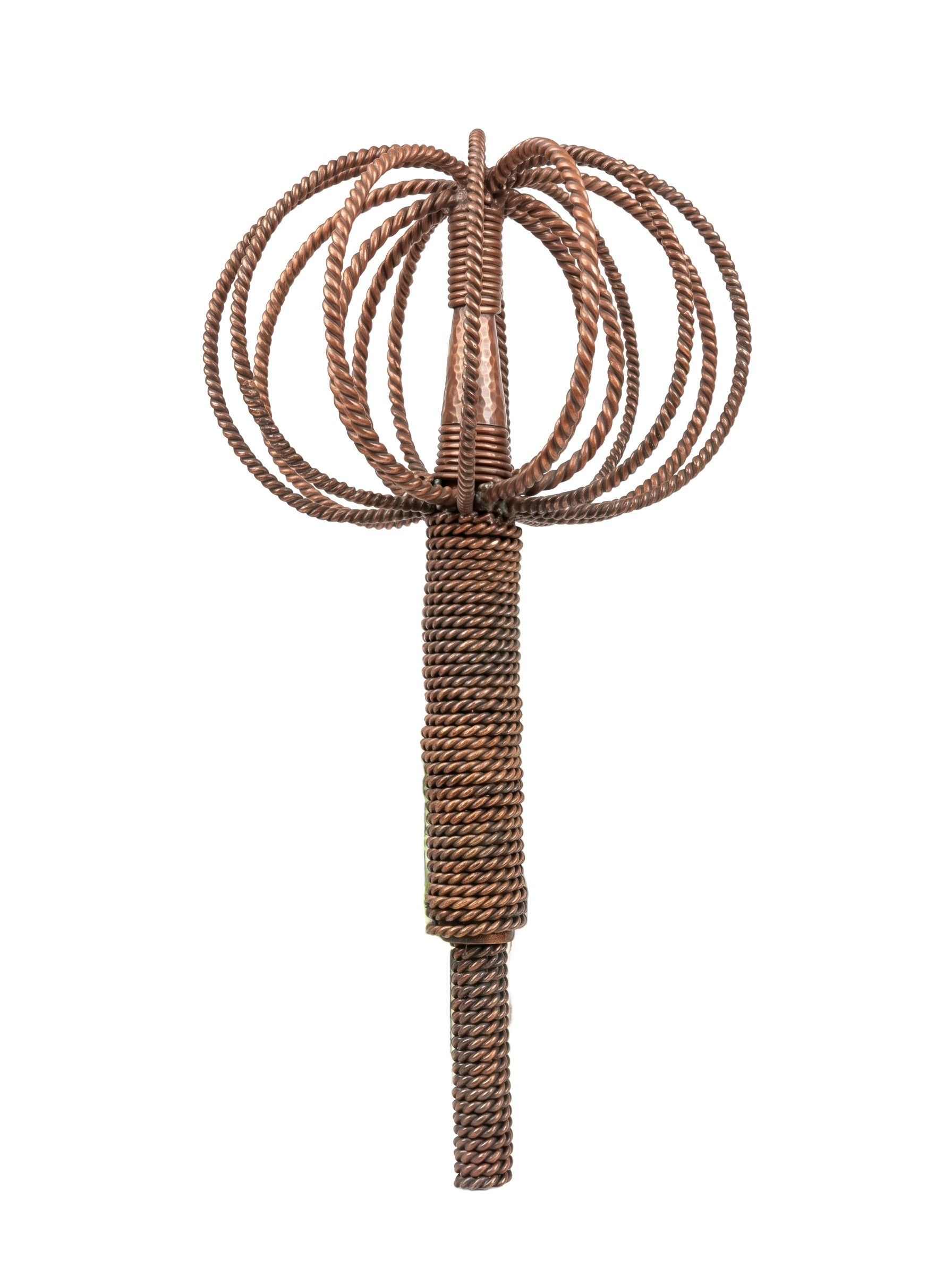The Electroculture Harmonizer Antenna System, a hand-forged copper crown set with a quartz crystal on its twisted-copper rod, lit against a dark ground