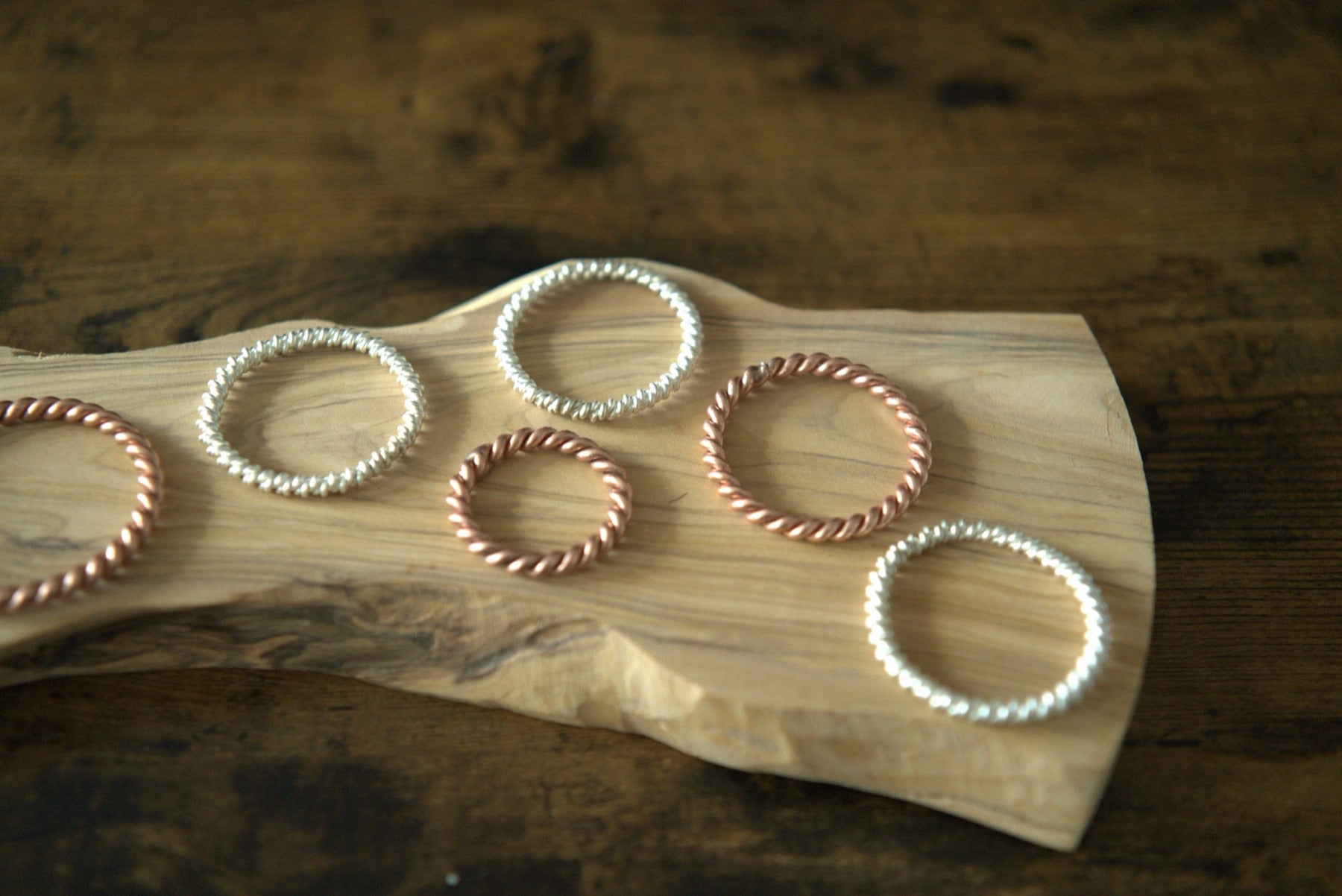 Silver and copper tensor rings together